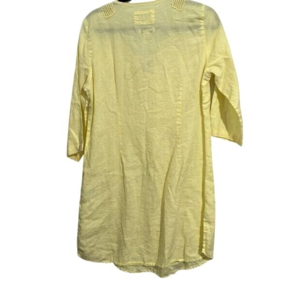 Yellow Linen Tunic Dress With Crochet Neck Detail By Malvin Size XL - Picture 6 of 8